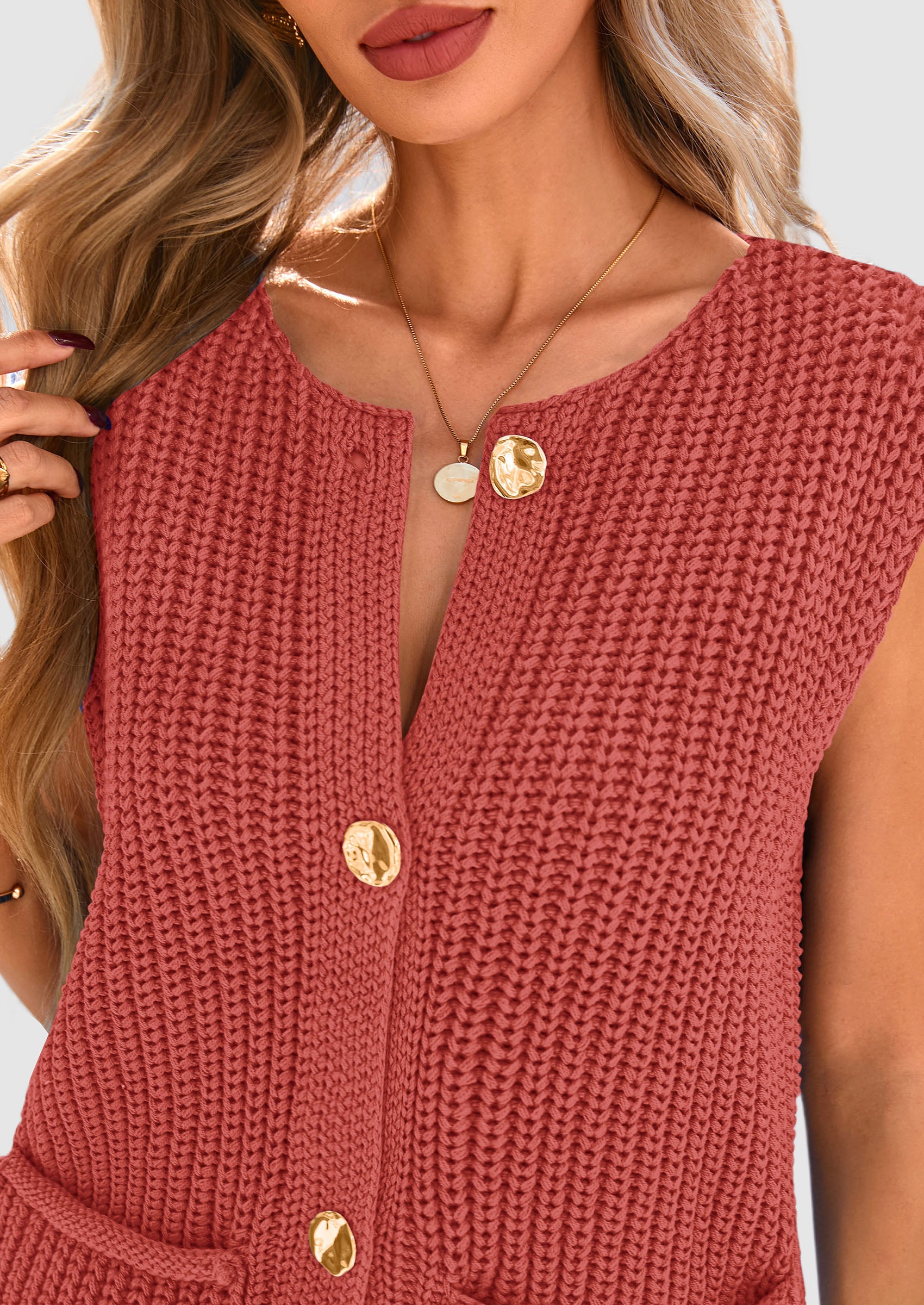 PRETTYGARDEN Women's Summer Sweaters Vest Sleeveless Button Down Cropped Pockets Chunky Knit Cardigan Trendy Tank Tops