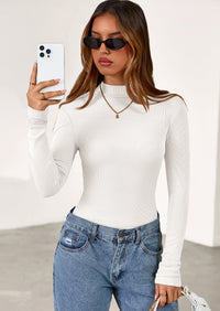 PRETTYGARDEN Women's Turtleneck Long Sleeve Shirts Fall Basic Tees Ribbed Fitted Tops Thermal Layering Knit Top Clothes