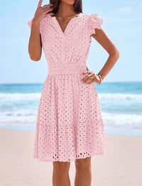 PRETTYGARDEN Women's Summer Sundresses Eyelet Cap Sleeve V Neck Short Boho Wedding Guest Dress Beach Vacation Clothes PRETTYGARDEN