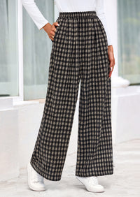 PRETTYGARDEN Casual Women's Pants Elastic Waist Palazzo Long Stretchy Wide Leg Trousers Knit Fall Outfits with Pockets