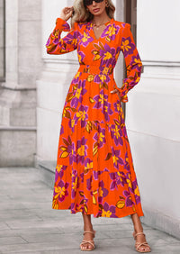 PRETTYGARDEN Women's Floral Maxi Dress Spring Long Sleeve V Neck Casual A Line Long Flowy Boho Party Dresses