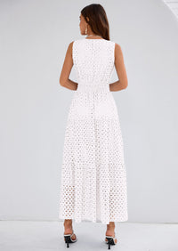 PRETTYGARDEN Summer Dresses for Women Sundresses Sleeveless V Neck Eyelet A Line Flowy Beach Vacation Spring Maxi Dress PRETTYGARDEN