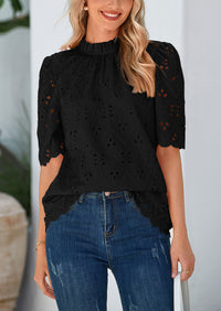 PRETTYGARDEN Womens Summer Tops Trendy Short Sleeve Eyelet Embroidered Dressy Casual Blouse Shirts