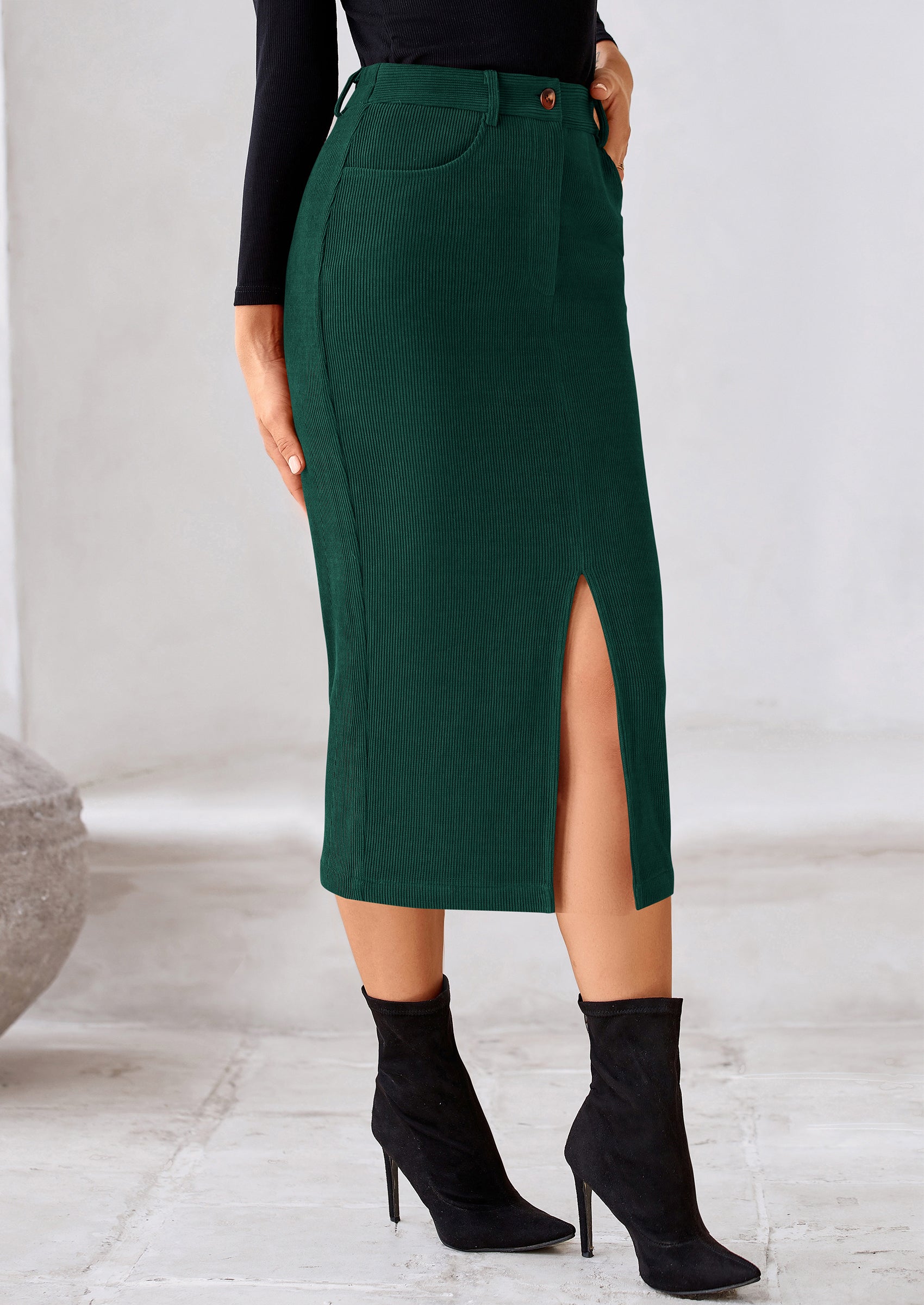 PRETTYGARDEN Corduroy Skirt Women Fall Fashion High Waisted Pencil Midi Skirts Business Casual Work Office Winter Outfit