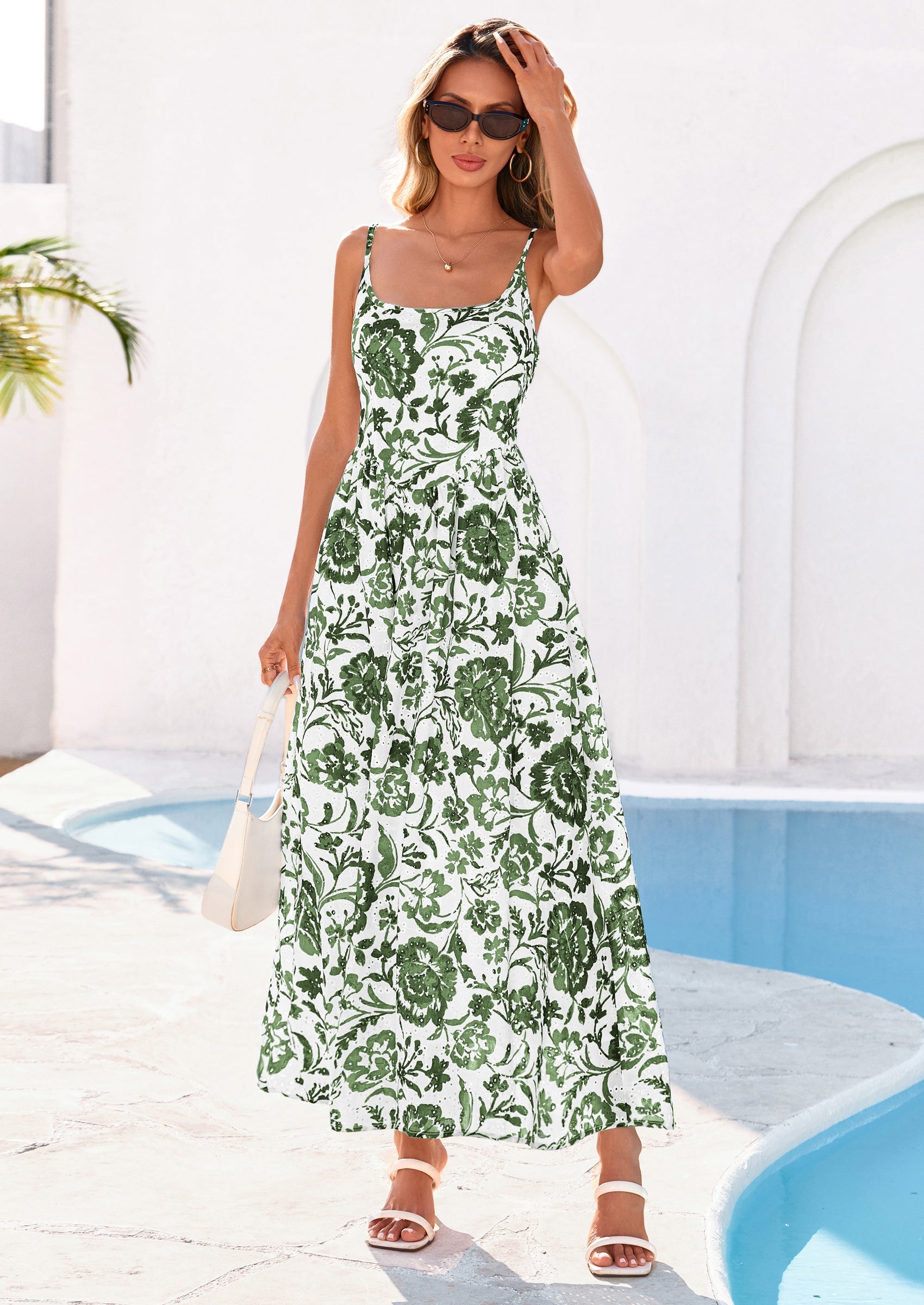 PRETTYGARDEN Womens Spring Boho Maxi Dress Eyelet Floral Long Flowy Sundresses Summer Beach Vacation Clothes PRETTYGARDEN