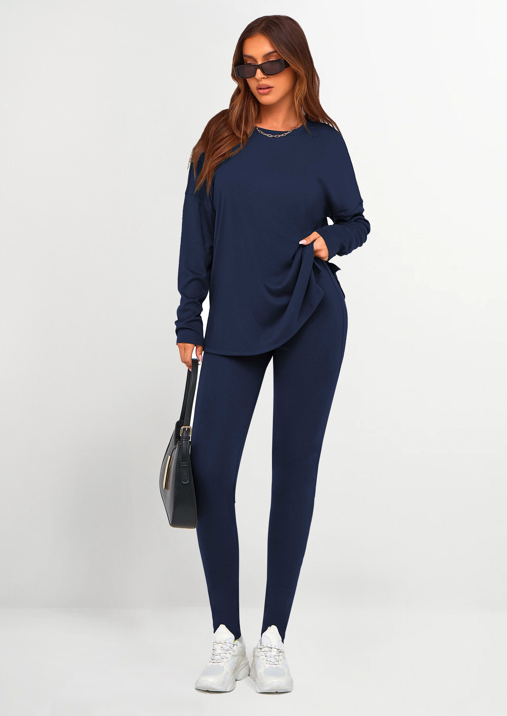 PRETTYGARDEN 2 Piece Outfits Casual Long Sleeve Tunic Tops Legging Pan