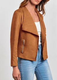 PRETTYGARDEN Women's Faux Suede Jackets Fashion Fall Clothes Long Sleeve Open Front Cropped Coat Outwear