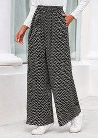 PRETTYGARDEN Casual Women's Pants Elastic Waist Palazzo Long Stretchy Wide Leg Trousers Knit Fall Outfits with Pockets