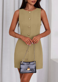 PRETTYGARDEN Work Dresses for Women Spring Business Formal Short Dress Sleeveless Button Down Elegant Office Outfits