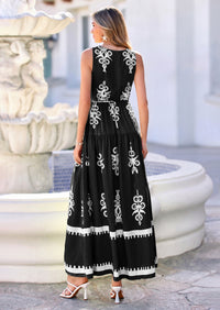 PRETTYGARDEN Womens Floral Maxi Dress Sleeveless Vneck Belt Ruffle Long Dresses Boho Summer Beach Vacation Clothes