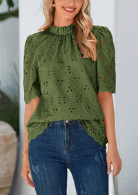 PRETTYGARDEN Womens Summer Tops Trendy Short Sleeve Eyelet Embroidered Dressy Casual Blouse Shirts