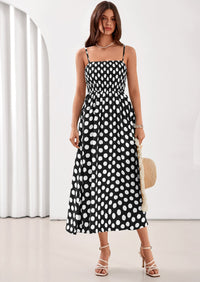 PRETTYGARDEN Womens Summer Dresses Spring Sleeveless Spaghetti Straps Casual Midi Dress Polka Dot Smocked Beach Sundress PRETTYGARDEN