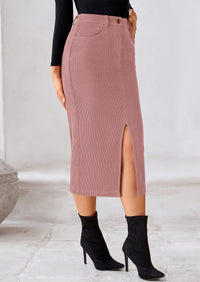 PRETTYGARDEN Corduroy Skirt Women Fall Fashion High Waisted Pencil Midi Skirts Business Casual Work Office Winter Outfit