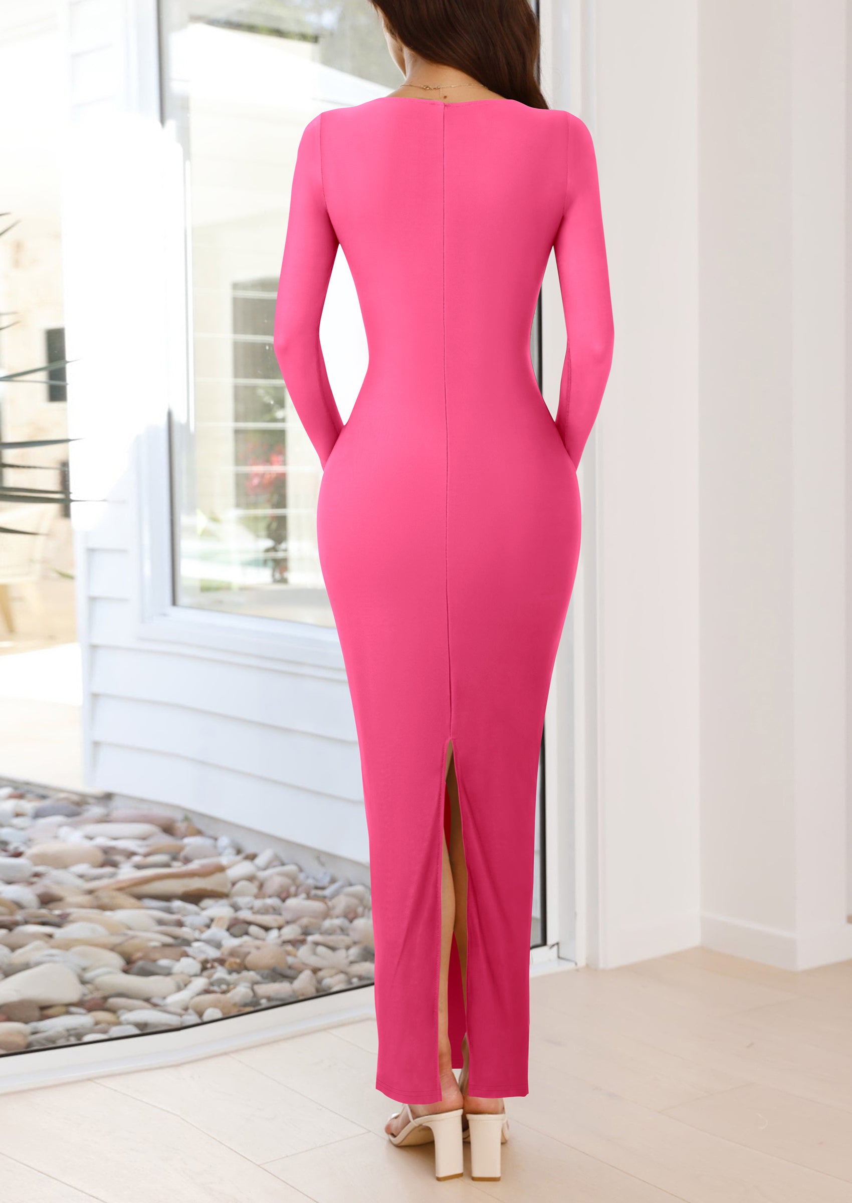 PRETTYGARDEN Bodycon Maxi Dress Fall Floral Long Sleeve Sexy Mesh Cocktail Wedding Guest Long Dresses