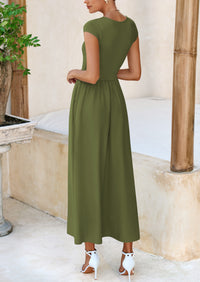 PRETTYGARDEN Women's Casual Long Dresses Cap Sleeve Patchwork A Line Flowy Modest Elegant Homecoming Maxi Dress