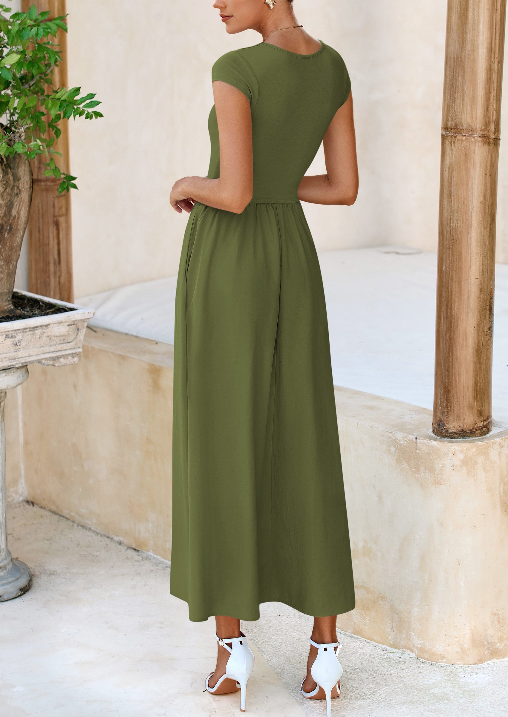 PRETTYGARDEN Women's Casual Long Dresses Cap Sleeve Patchwork A Line Flowy Modest Elegant Homecoming Maxi Dress