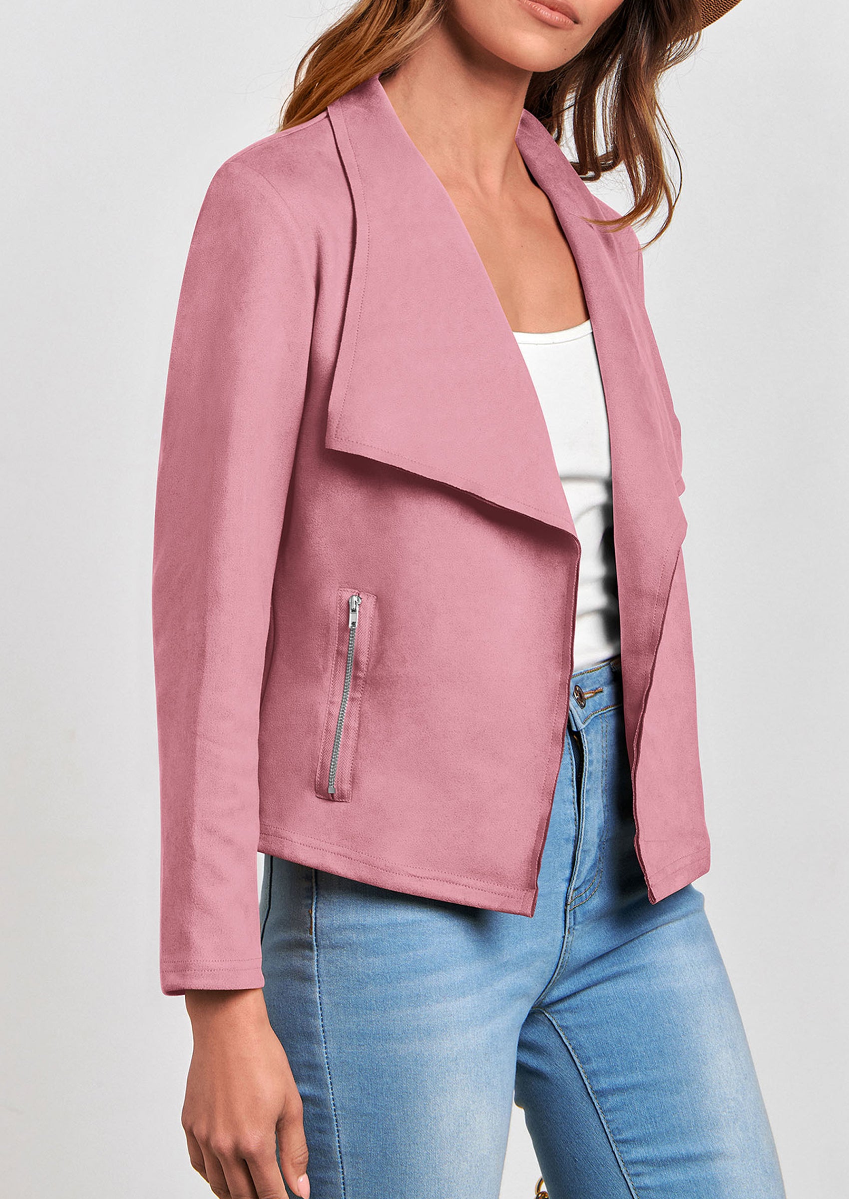 PRETTYGARDEN Women's Faux Suede Jackets Fashion Fall Clothes Long Sleeve Open Front Cropped Coat Outwear