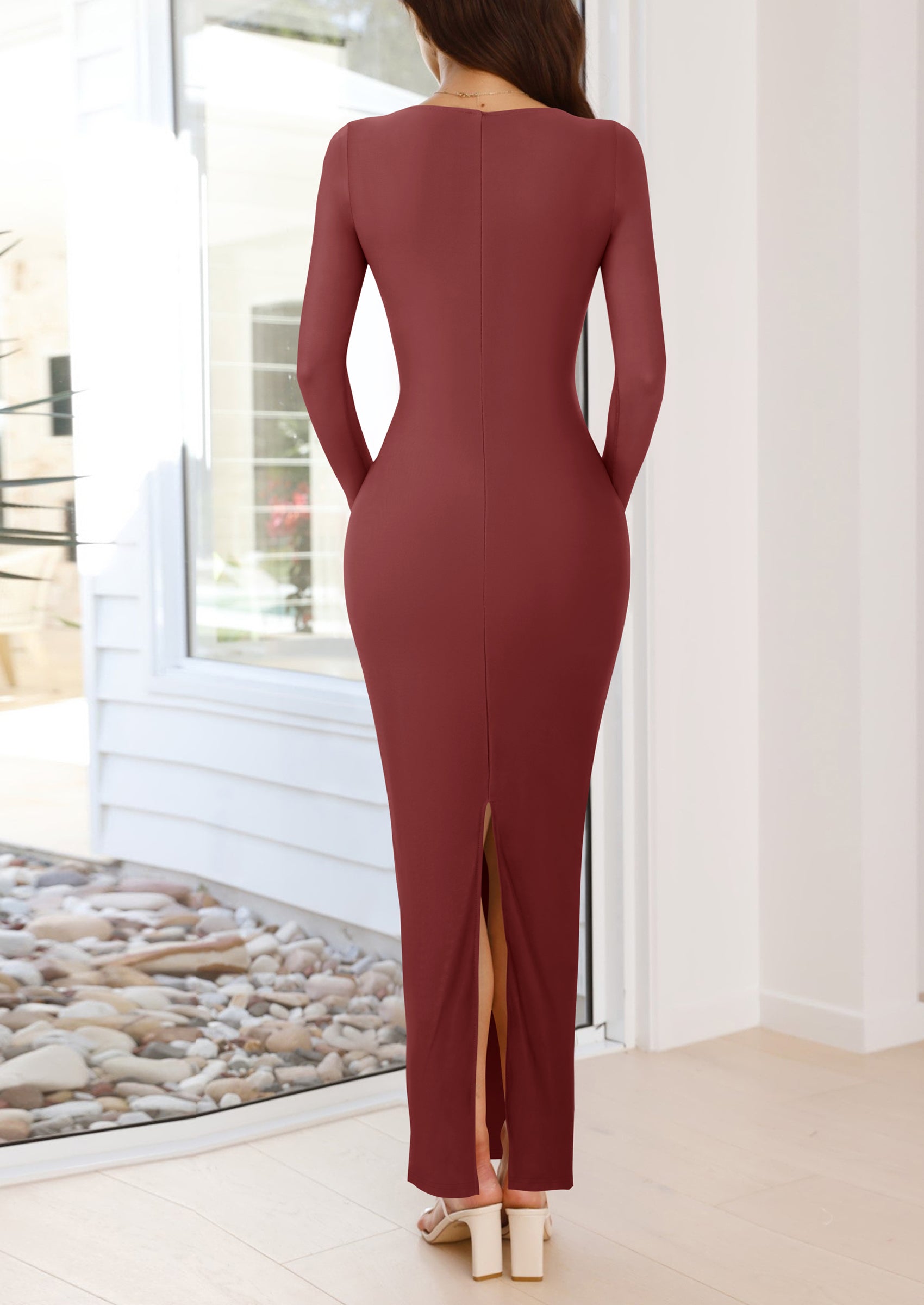 PRETTYGARDEN Bodycon Maxi Dress Fall Floral Long Sleeve Sexy Mesh Cocktail Wedding Guest Long Dresses