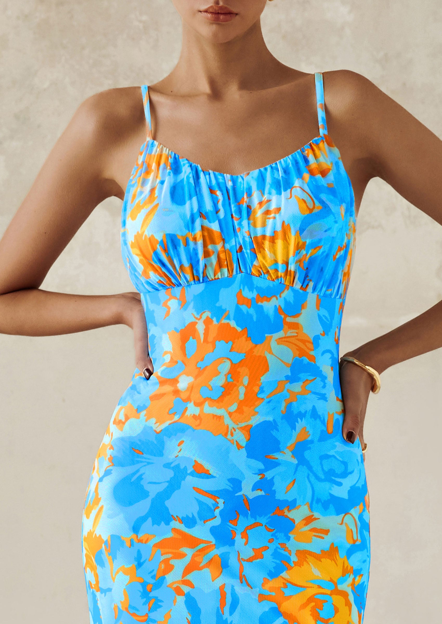 PRETTYGARDEN Women's Bodycon Maxi Dress Floral Sundress Sleeveless Spaghetti Strap Cocktail Party Dress