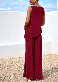 PRETTYGARDEN Women's Two Piece Matching Lounge Sets Asymmetrical Split Tank Tops Wide Leg Pants Summer Outfits Tracksuit