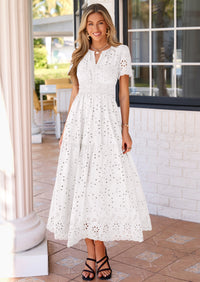 PRETTYGARDEN Short Sleeve Spring Dresses for Women Elegant Classy Boho High Waist A Line Pleated Wedding Guest Dress PRETTYGARDEN