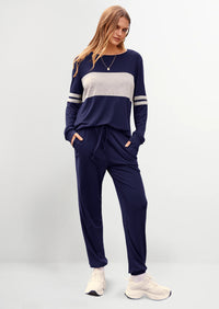 PRETTYGARDEN Women's Color Block 2 Piece Spring Tracksuit Crewneck Long Sleeve Tops Long Sweatpants Outfits Lounge Sets