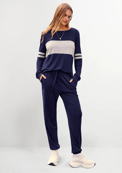 PRETTYGARDEN Women's Color Block 2 Piece Spring Tracksuit Crewneck Long Sleeve Tops Long Sweatpants Outfits Lounge Sets