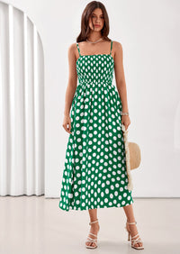 PRETTYGARDEN Womens Summer Dresses Spring Sleeveless Spaghetti Straps Casual Midi Dress Polka Dot Smocked Beach Sundress PRETTYGARDEN