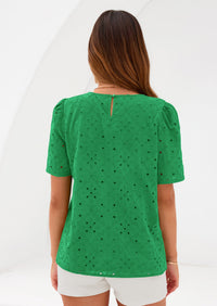 PRETTYGARDEN Women's Puff Short Sleeve Eyelet Shirts Summer Lace Blouses Dressy Casual Work Tops Spring Teacher Clothes PRETTYGARDEN