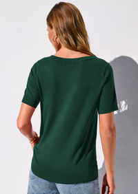 PRETTYGARDEN Womens Short Sleeve Sweater V Neck Trendy Pullover Tops Summer Spring Loose Lightweight Casual Blouse PRETTYGARDEN