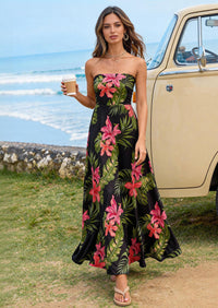 PRETTYGARDEN Sleeveless Floral Summer Maxi Dresses for Women Tube Top Flowy Long Dress Tropical Beach Vacation Clothes PRETTYGARDEN