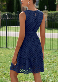 PRETTYGARDEN Women's Summer Dresses Sleeveless V Neck Eyelet Hollow Out Swing A Line Beach Vacation Sun Dress