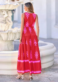 PRETTYGARDEN Womens Floral Maxi Dress Sleeveless Vneck Belt Ruffle Long Dresses Boho Summer Beach Vacation Clothes