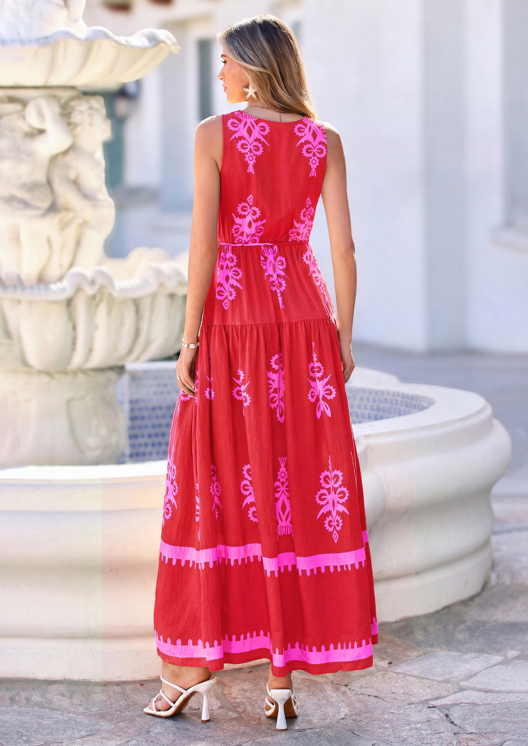 PRETTYGARDEN Womens Floral Maxi Dress Sleeveless Vneck Belt Ruffle Long Dresses Boho Summer Beach Vacation Clothes