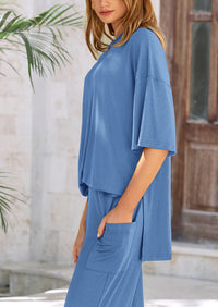 PRETTYGARDEN Women's 2 Piece Outfits Casual Short Sleeve Pullover Tops and Wide Leg Pants Lounge Sets Tracksuits