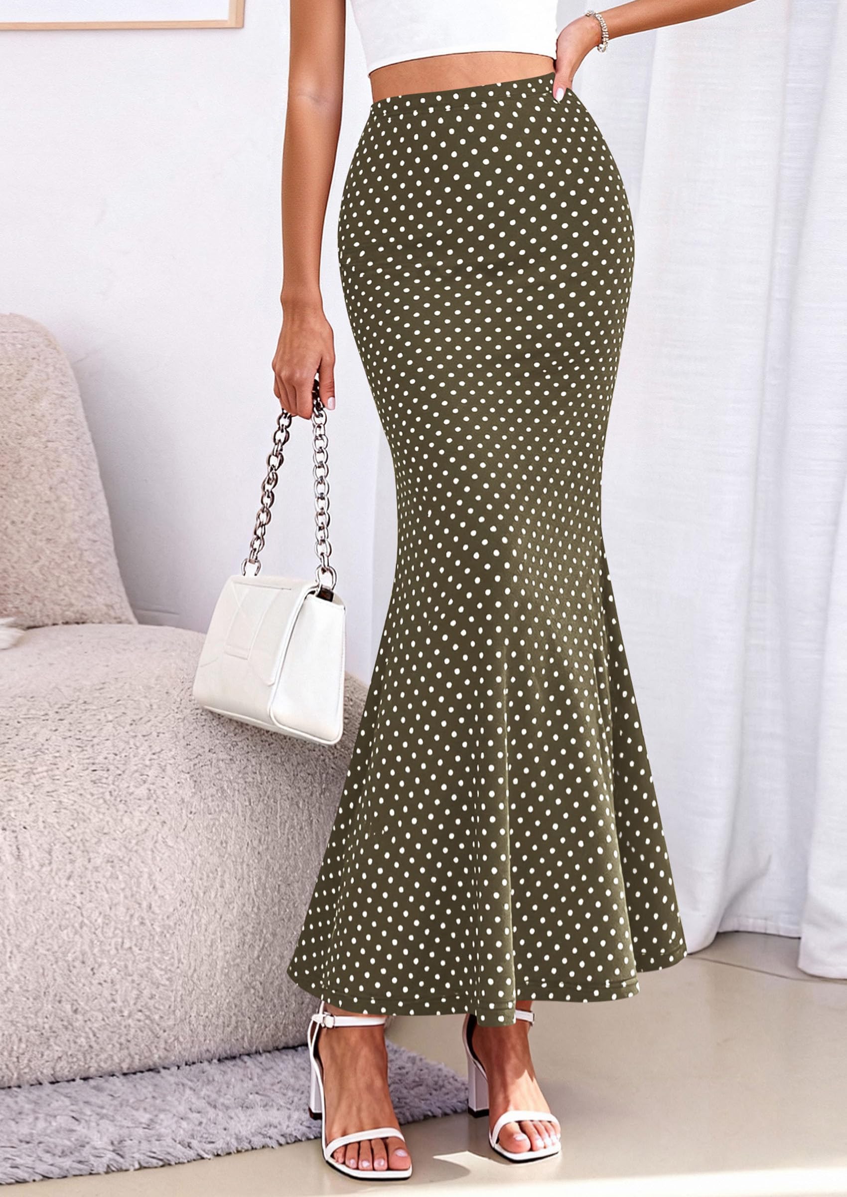 PRETTYGARDEN Maxi Skirts for Women 2026 Summer Flowy High Waisted Polka Dot Mermaid Office Work Spring Fashion Long Skirt PRETTYGARDEN