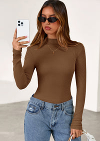 PRETTYGARDEN Women's Turtleneck Long Sleeve Shirts Fall Basic Tees Ribbed Fitted Tops Thermal Layering Knit Top Clothes