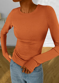 BTFBM Women's Casual Tops Spring Fall Outfits Long Sleeve Shirt Crewneck Workout Stretchy Slim Fit Going Out Top