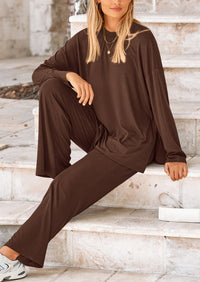 PRETTYGARDEN Women's Two Piece Lounge Sets Matching Long Sleeve Shirts Wide Leg Pants Tracksuits Travel Outfits Fall Clothes