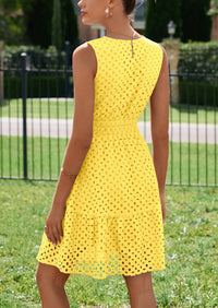 PRETTYGARDEN Women's Summer Dresses Sleeveless V Neck Eyelet Hollow Out Swing A Line Beach Vacation Sun Dress