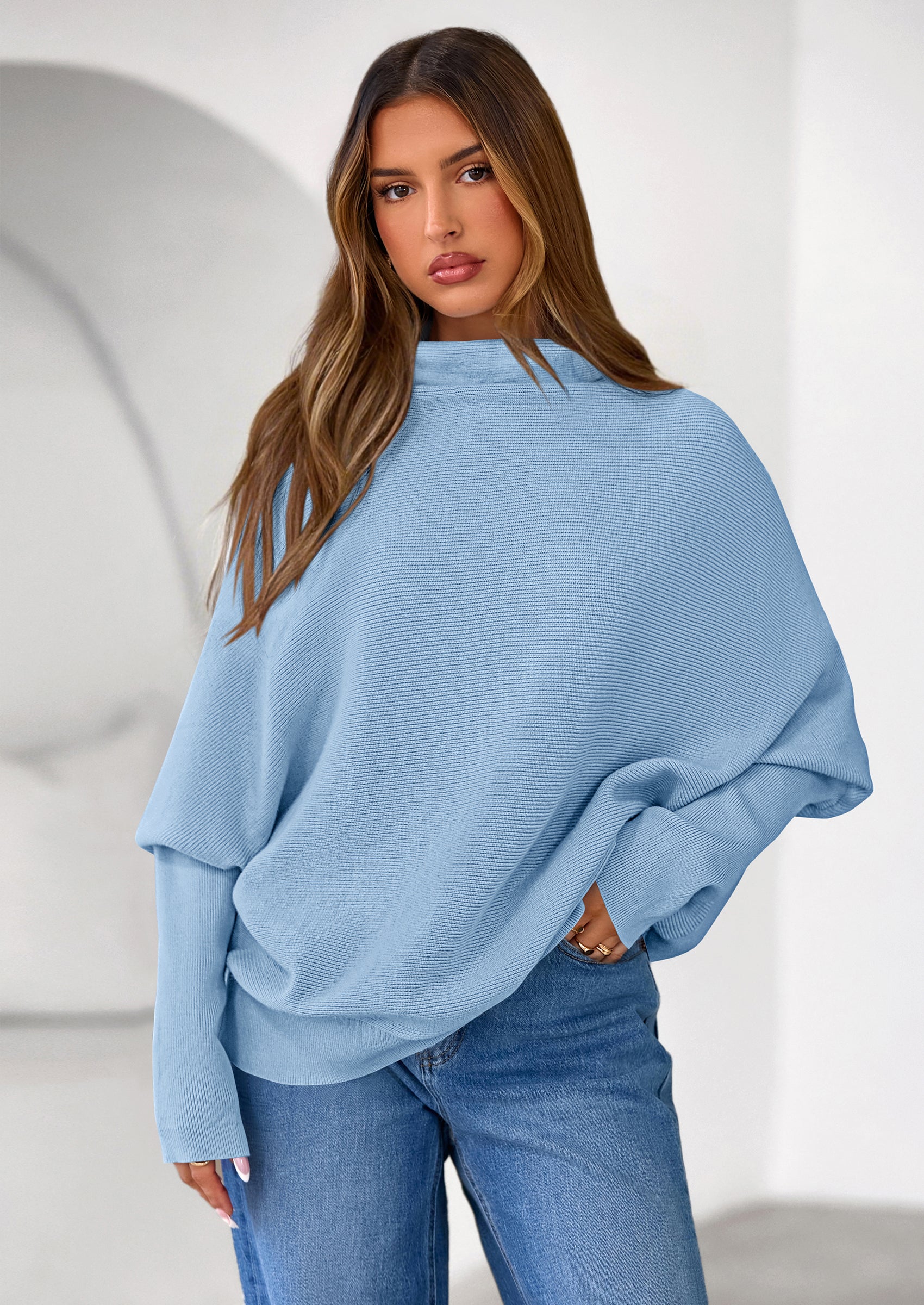 PRETTYGARDEN Womens Sweaters Fall Fashion Casual Loose Turtleneck Batwing Long Sleeve Knit Sweater Pullover Tops