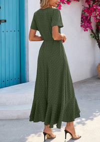 PRETTYGARDEN Women's Summer Maxi Dress Casual Wrap Floral Boho Short Sleeve V Neck Split Ruffle Beach Long Dresses