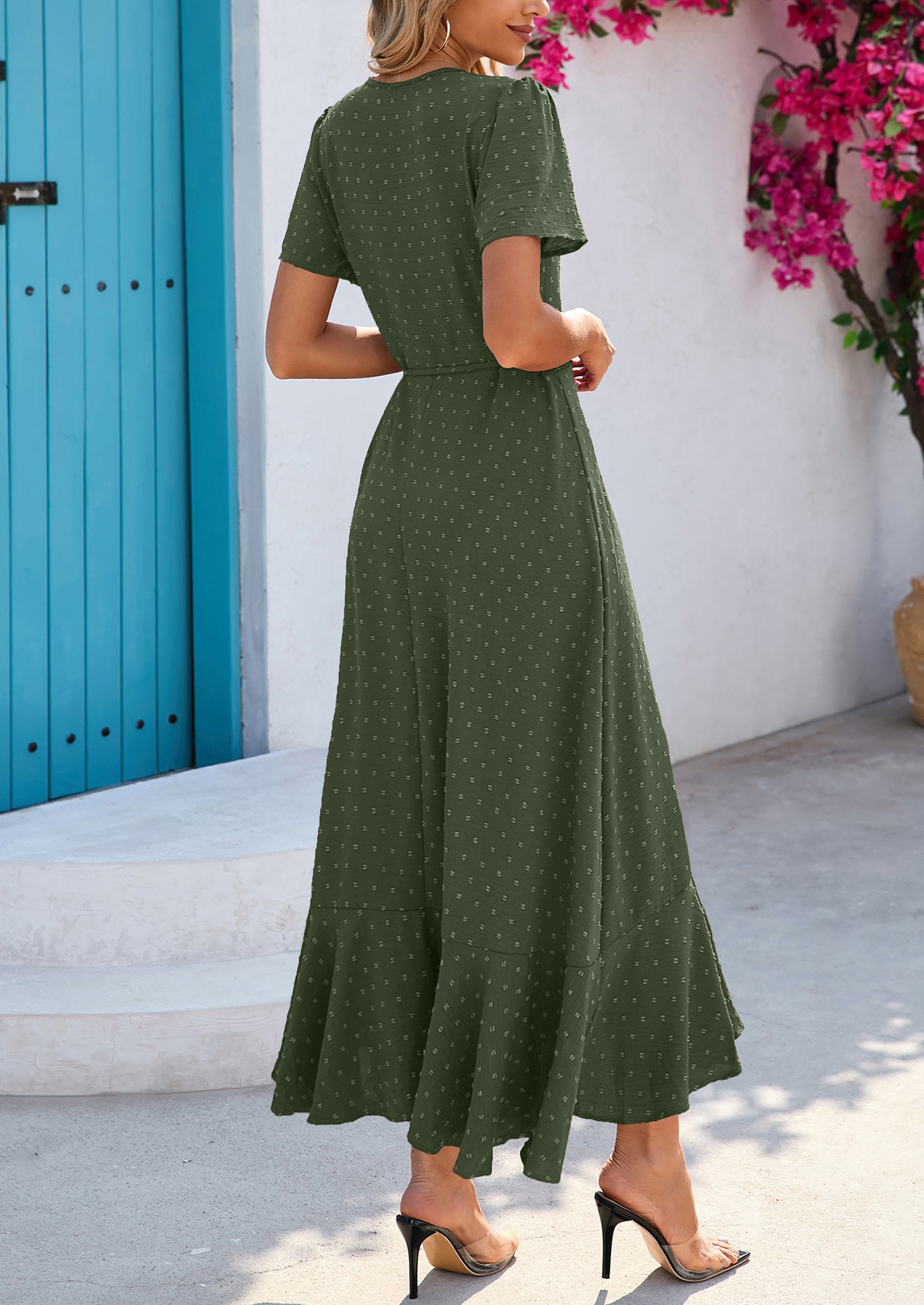 PRETTYGARDEN Women's Summer Maxi Dress Casual Wrap Floral Boho Short Sleeve V Neck Split Ruffle Beach Long Dresses