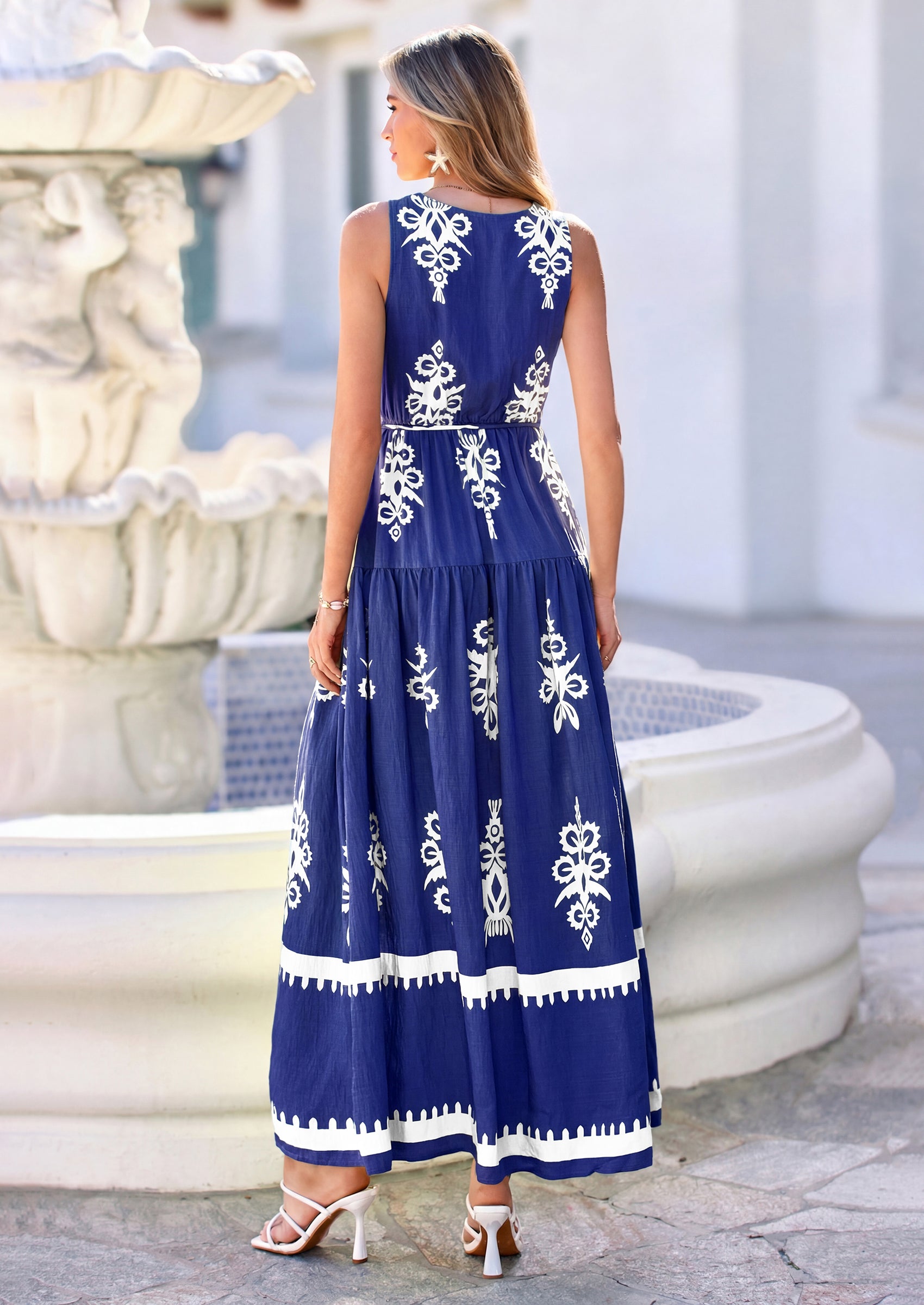 PRETTYGARDEN Womens Floral Maxi Dress Sleeveless Vneck Belt Ruffle Long Dresses Boho Summer Beach Vacation Clothes