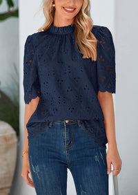 PRETTYGARDEN Womens Summer Tops Trendy Short Sleeve Eyelet Embroidered Dressy Casual Blouse Shirts