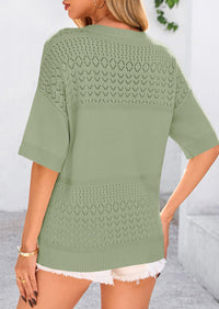 PRETTYGARDEN Women's Short Sleeve Sweater Tops Spring Summer Casual V Neck Ribbed Knit Trendy Eyelet Blouse T Shirts