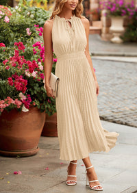 PRETTYGARDEN Women's Midi Summer Dresses Casual V Neck Swiss Dot Ruffle Sleeveless A Line Beach Sun Dress