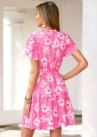 PRETTYGARDEN Womens Summer Floral Mini Dress Trendy Ruffle Short Sleeve V Neck Flowy A Line Short Beach Dresses