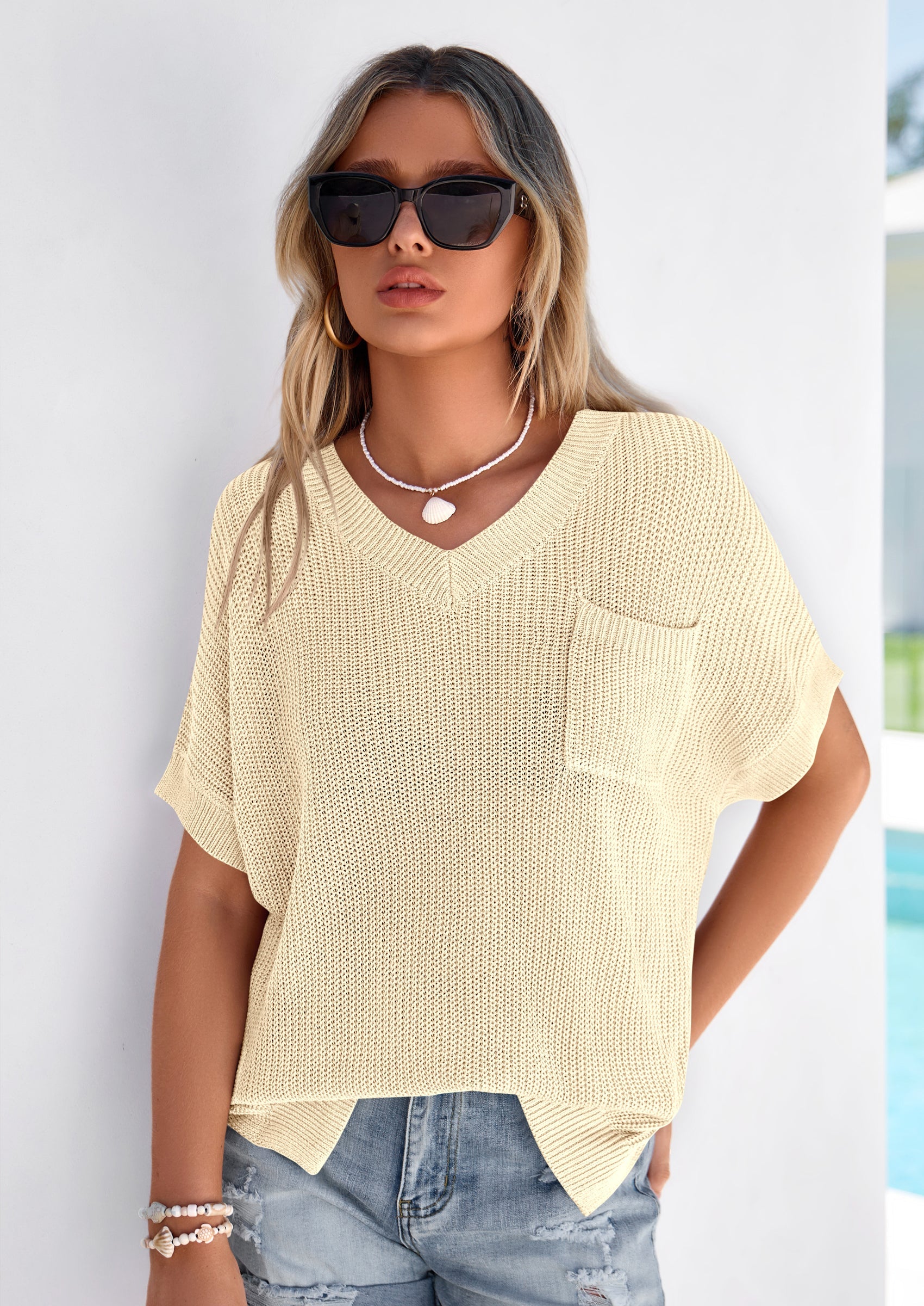 PRETTYGARDEN Women's Spring Short Sleeve Sweaters Lightweight V Neck Casual Going Out Summer T PRETTYGARDEN