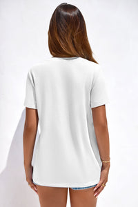 PRETTYGARDEN Women's V Neck T Shirts Summer Short Sleeve Spring Going Out Tops Casual Loose Fit Basic Tees Beach Clothes PRETTYGARDEN